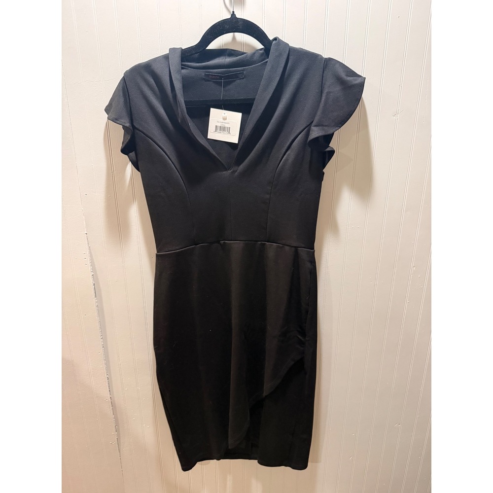 Fraiche by J Womens Black Flutter Sleeve V-Neck Bodycon Sheath Dress FD 2109 L